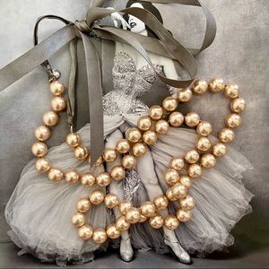 J. Crew Grey Ribbon and Pearl Necklace